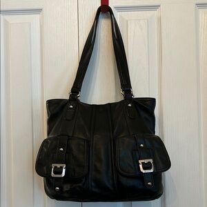 Vintage B. Makowsky Black Leather Shoulder Bag | 3 Compartments | EUC